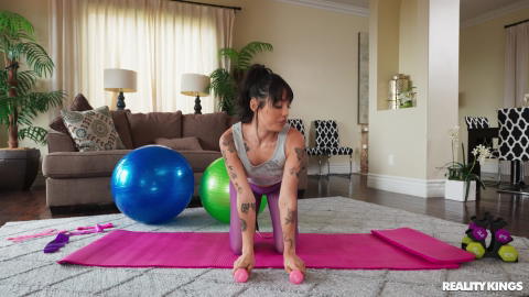 Vanessa Sky - Vanessa Sky Is Working Out In Her Purple Pantyhose Until Dylan Moore Shows Up! - photo 1 of 1