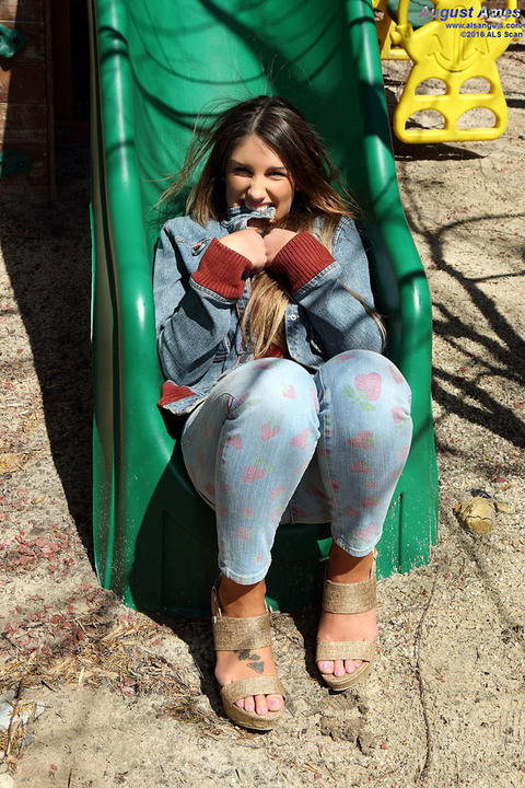 August Ames - August Ames Slides Off Her Tight Blue Jeans And Slides Things Into Her Pussy! - photo 1 of 1