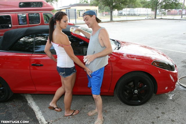 Ashley Storm Washing A Car And Tugging On A Cock!