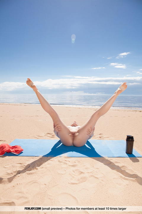 Femjoy - Sexy Blonde Lee Enjoy Nude Yoga on the Beach! - photo 1 of 1