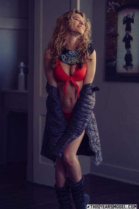 This Years Model - Alice Antoinette Has On A Sexy String Bikini Under Her Coat! - photo 1 of 1