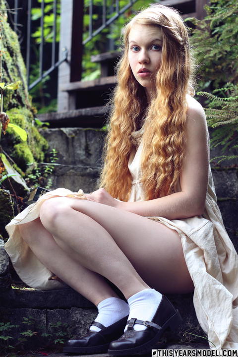 Dolly Little - Dolly Little Posing On The Stairs In A Dress With No Panties On. - photo 1 of 1