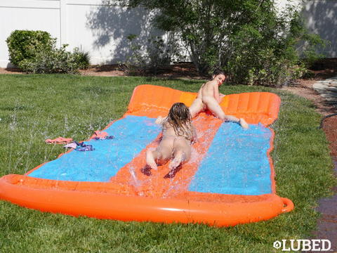 Scarlett Sage - Scarlett Sage Slip And Slide Lubed Threesome Sex Pictures! - photo 1 of 1